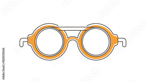 Illustration of round eyeglasses with an orange outline and a thin metal bridge, isolated on a white background.