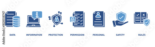 Data protection banner web icon vector illustration concept with icon of data, information, protection, permission, personal, safety and rules