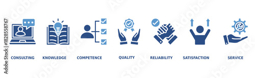 Expert advice banner web icon illustration concept for business and finance with an icon of the consulting, knowledge, competence, quality, reliability, satisfaction and service