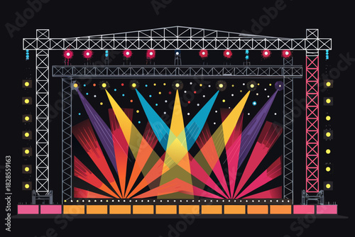 Showcasing Music Festival Stage Lights Bold Beautiful High-Quality Stock Image