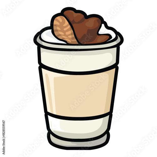 A set of hand drawn coffee drink illustrations featuring various café beverages such as latte, cappuccino, mocha, matcha, frappe, and creamy dessert drinks. Each cup is illustrated in a cute cartoon