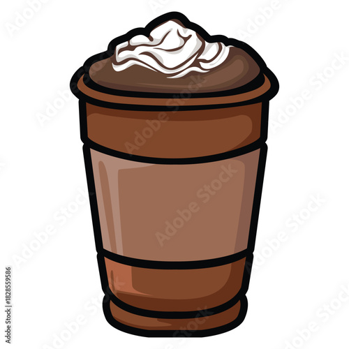 A set of hand drawn coffee drink illustrations featuring various café beverages such as latte, cappuccino, mocha, matcha, frappe, and creamy dessert drinks. Each cup is illustrated in a cute cartoon