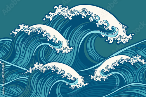 Beautiful Ocean Waves With Stylized Curves Premium Digital Asset