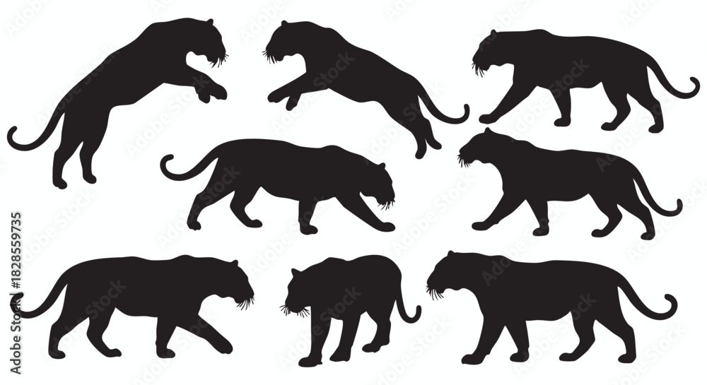 Obraz premium Black Panther Silhouettes A Dynamic Set of Wildlife Illustrations for Creative Graphic Projects and Designs in Vectors