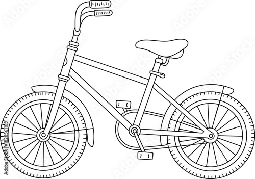 Bicycle line art drawing, kids bike sketch, vintage bicycle outline, cartoon pedal cycle illustration, black and white vector design