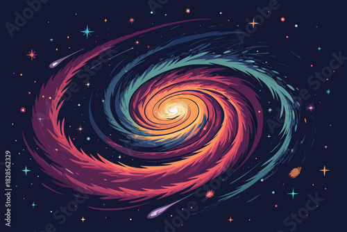 Dynamic Stylized Galaxy Spiral With Sharp Strokes Professional Photo