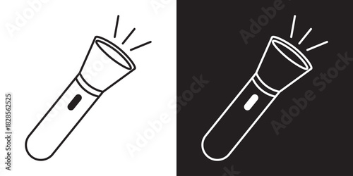 Flashlight icon. Vector linear icon isolated in black and white background.
