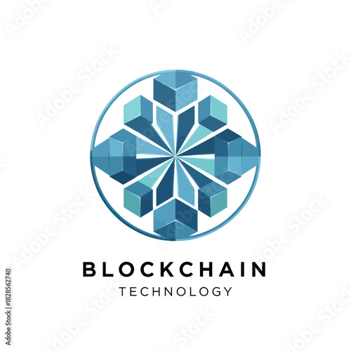 Blockchain Technology Logo with Abstract Geometric Design in Circular Frame.