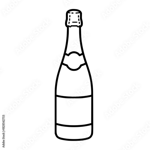 Champagne or Sparkling Wine Bottle Outline Icon Vector Isolated