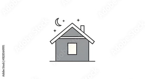 Simple house illustration under a starry night sky with a crescent moon