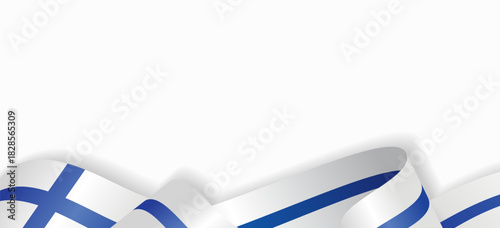 Finnish flag stylized wavy ribbon abstract background. Vector illustration.