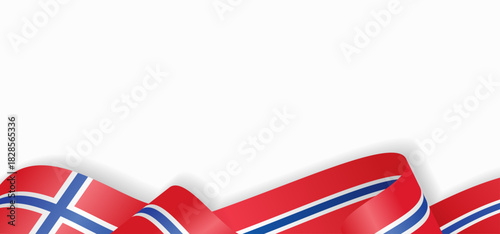 Norwegian flag stylized wavy ribbon abstract background. Vector illustration.