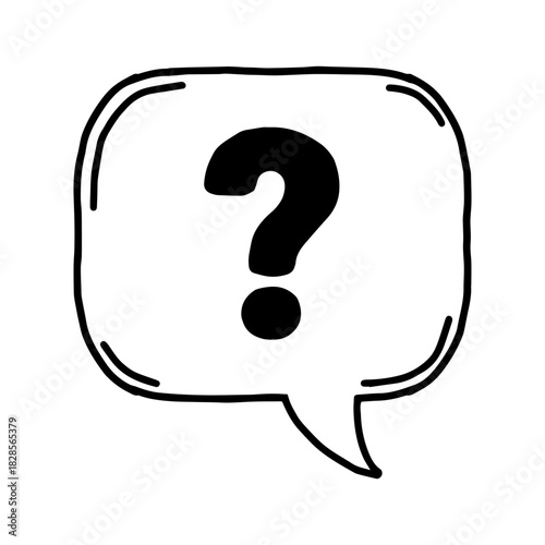 Hand drawn question mark speech bubble doodle line art. Doodle of soft rounded talk box icon