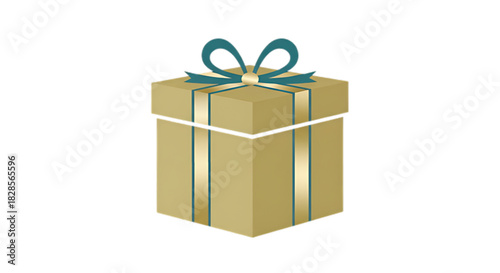 Elegant gold gift box with teal ribbon and bow, ready for special occasions