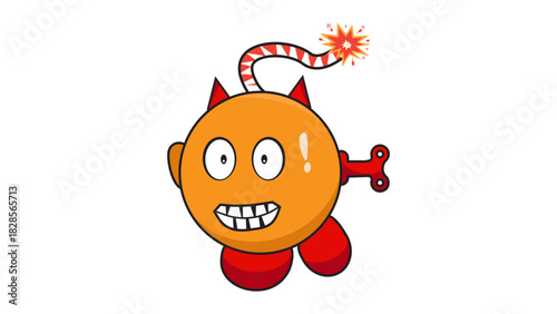 Cartoon bomb character with devil horns and fuse