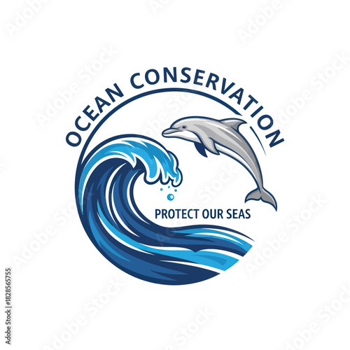 Ocean Conservation Logo Featuring Dolphin and Wave Design.