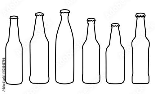 Beer Bottle Silhouettes Set. Bottle Silhouettes Set. Beer, Beverage and Drink Container Vector Collection.