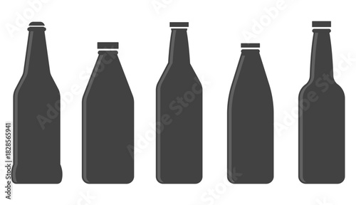 Beer Bottle Silhouettes Set. Bottle Silhouettes Set. Beer, Beverage and Drink Container Vector Collection.