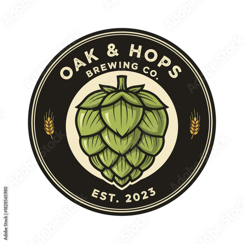 Oak  Hops Brewing Co. Logo Featuring a Hop Cone.