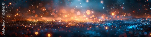 Panoramic view of vibrant bokeh lights creating a mystical, magical atmosphere
