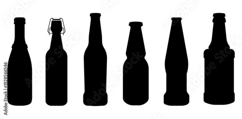Beer Bottle Silhouettes Set. Bottle Silhouettes Set. Beer, Beverage and Drink Container Vector Collection.