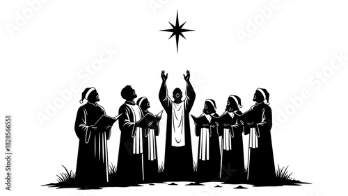 Spiritual choir singing under bright star, a religious celebration of faith and hope