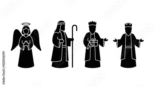 Classic Nativity Scene Silhouette Vector Art for Christmas Celebrations and Holiday Designs
