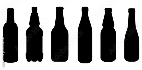 Beer Bottle Silhouettes Set. Bottle Silhouettes Set. Beer, Beverage and Drink Container Vector Collection.