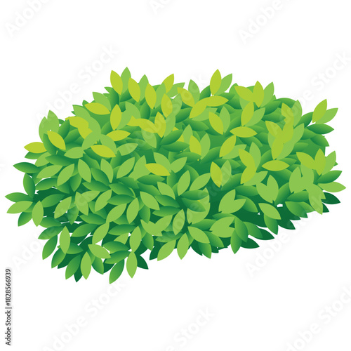 Dense green bush illustration with layered foliage showing natural garden vegetation in bright botanical landscape vector style