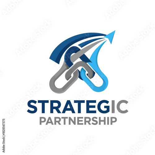 Strategic Partnership Logo with Interlocking Arrows and Text.