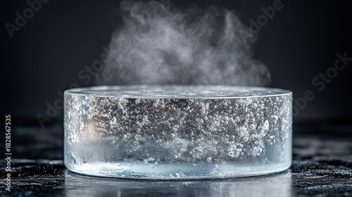 Circular ice disc, steam rising
