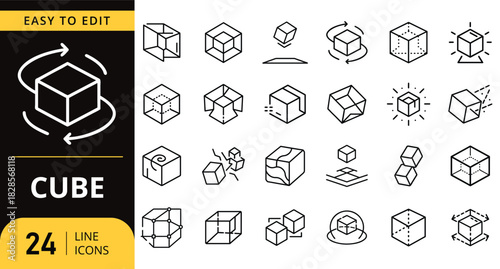 Fototapeta Naklejka Na Ścianę i Meble -  Cube line icon set. geometric shape vector illustration collection.