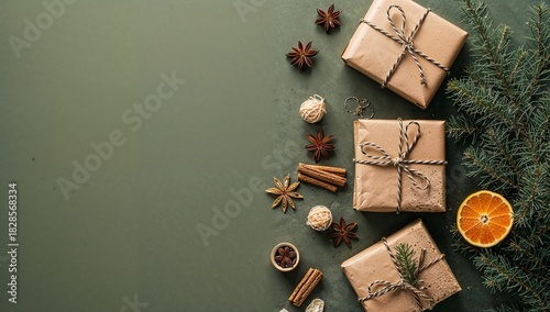 christmas Background  with nuts and cinnamon