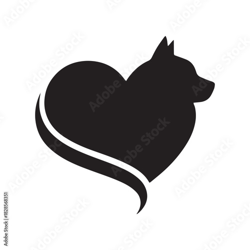 Heart and dog head silhouette icon representing pet love concept