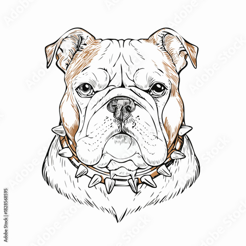 Detailed bulldog head illustration with spiked collar in realistic style
