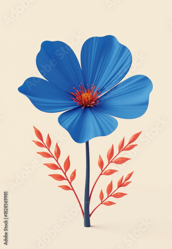 Wallpaper Mural Stylized Blue Flower with Coral Foliage Torontodigital.ca