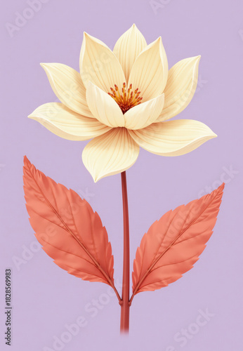 Wallpaper Mural Cream Flower with Coral Leaves on Purple Background Torontodigital.ca