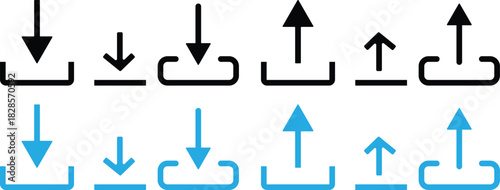 Set of upload and download icons. download and upload icon button. Files download and upload icons symbol in line and flat style on white background
