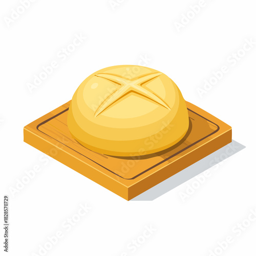 Isometric illustration of round bread loaf with cross mark on board
