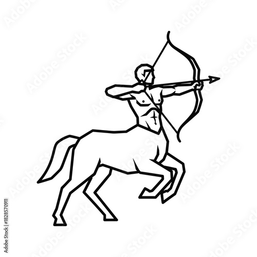 Line drawing of a centaur archer aiming a bow and arrow