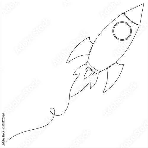 One continuous line drawing of rocket take off rocket space ship launch line art vector