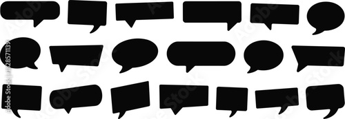 Black silhouette speech bubbles collection, various shapes and sizes, communication icons, dialogue symbols, chat bubbles, vector design elements, message clouds
