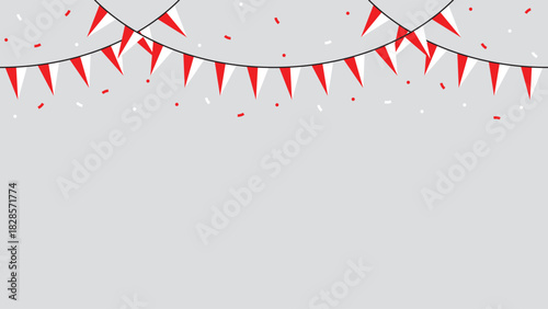 Seamless flag of Indonesia party bunting border. Flat design illustration.	