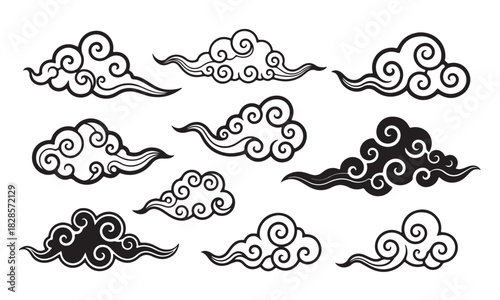 Elegant Cloud Scrolls Decorative Asian-Inspired Cloud Elements