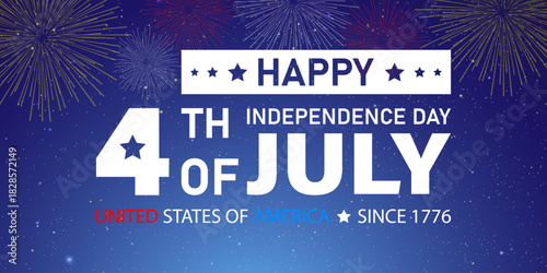 4th of July happy independence day background or banner design template with calligraphy text and fireworks