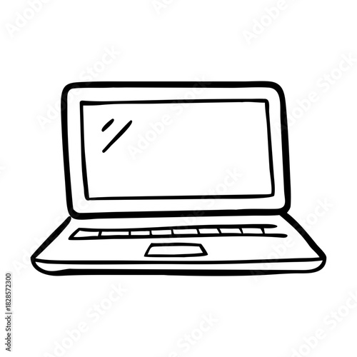 Drawing of laptop screen with clear display area, presented in a cartoonish style. Laptop screen design, sketched with childlike lines.