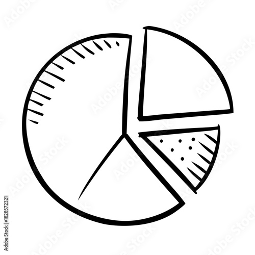 Pie chart showing segments of data, cartoonish drawing of segments illustrates proportions visually. Hand-drawn pie chart offers quick overview, useful for presentations.