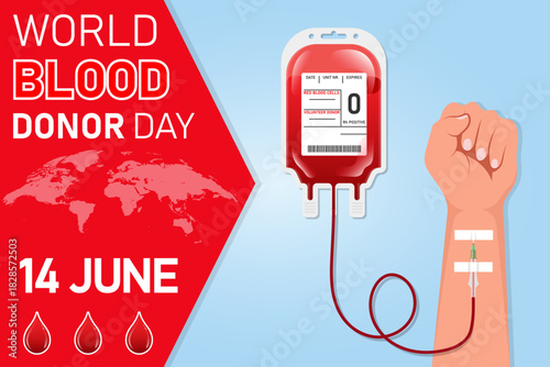 Blood donation illustration concept with blood bag. World blood donor day