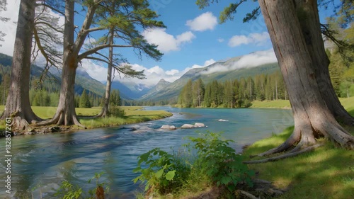Panorama of forest river nature