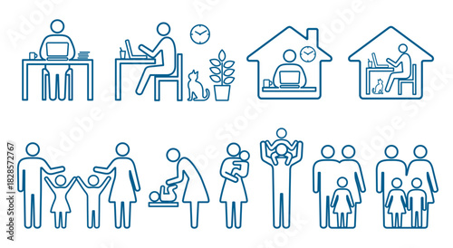 人　家族　アイコン　ピクトグラム　線画イラストセット